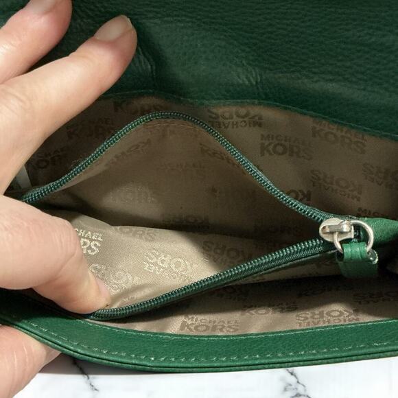Michael Kors Monogram Green Trim Canvas Leather Wallet Clutch 7”x4” - Picture 6 of 15